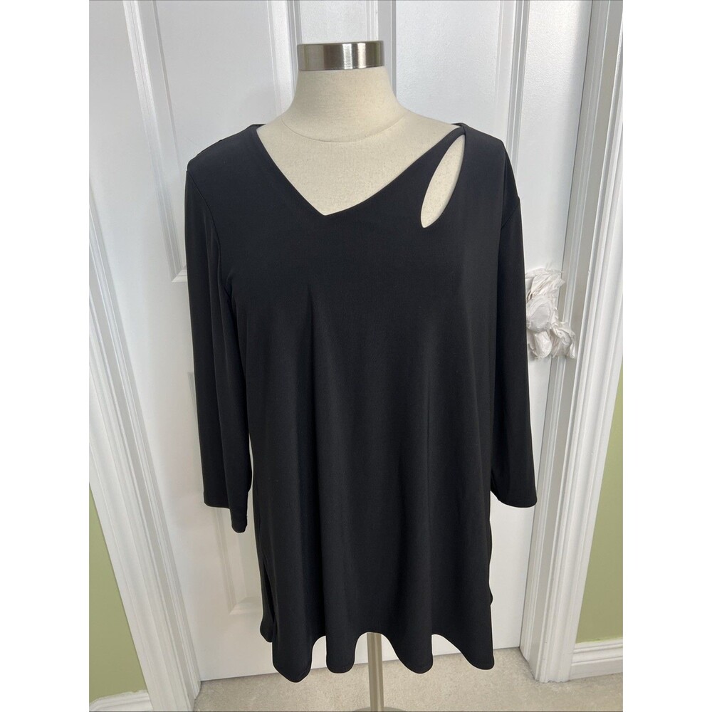 Sympli Tunic Top Size 18 Black 3/4 Sleeve Cut Out Neck Read